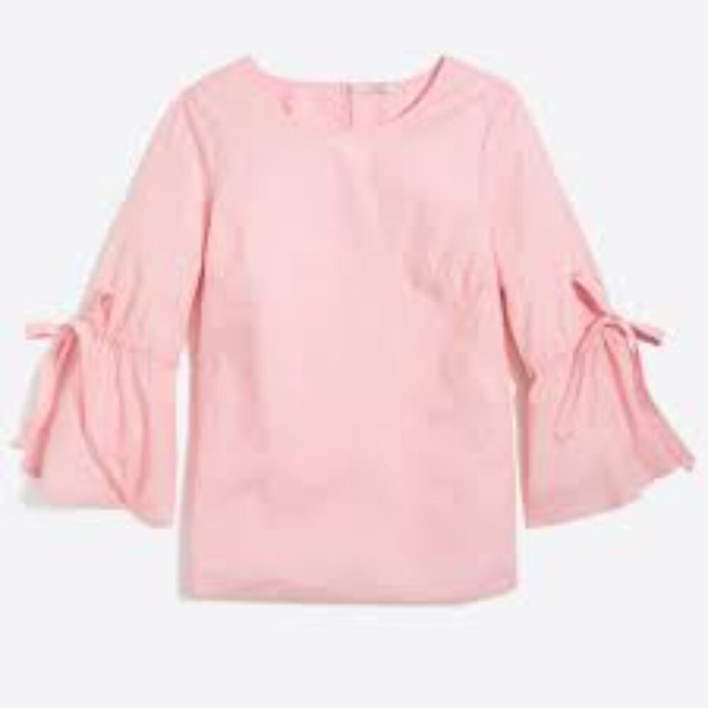 Like New J. Crew Cotton Poplin Top In Pink With 3/4 Bell Sleeves And Ties Size L